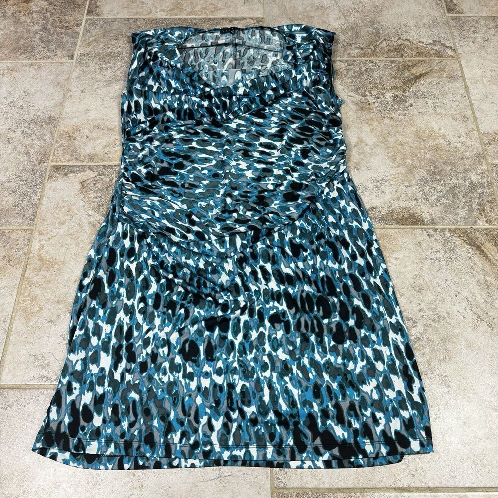 TIANA B. Sheath Dress Womens Size 1X Blue Mosaic Zip‎ Close Sleeveless